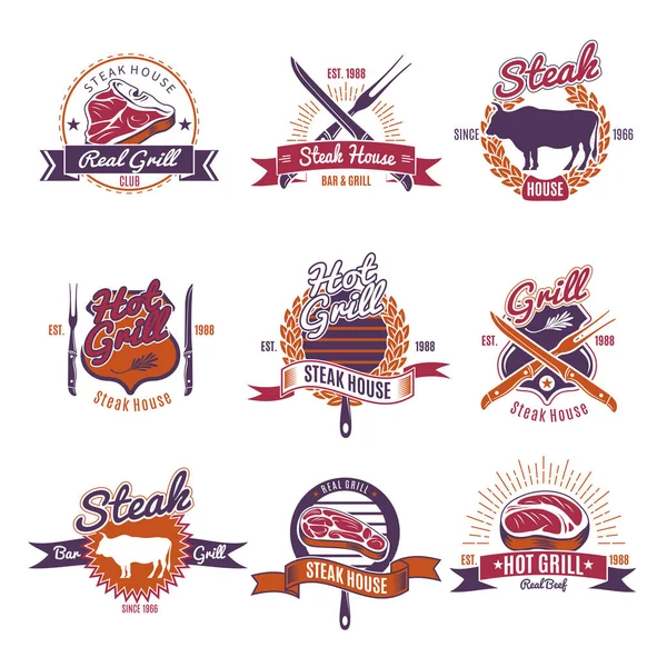 Emblèmes de steak chaud grill — Image vectorielle