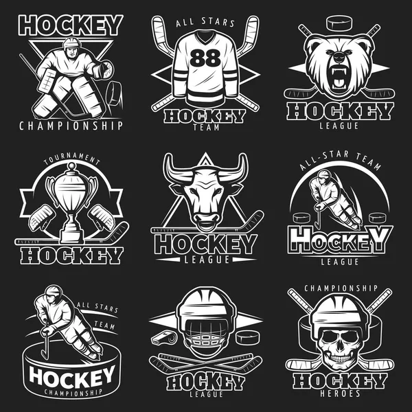 Set di emblemi della lega di hockey — Vettoriale Stock