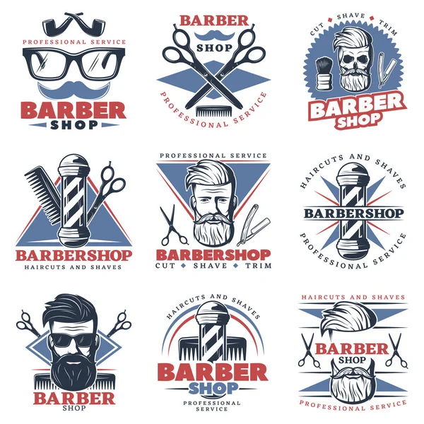 Barbershop Emblem Design Set — Stock Vector