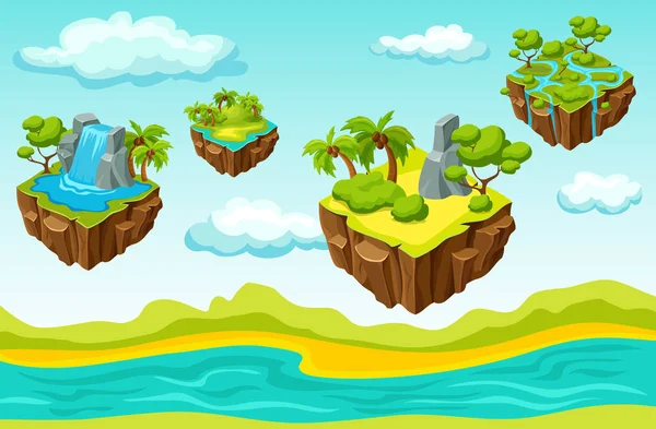 Hängande öarna spel nivå isometrisk mall — Stock vektor