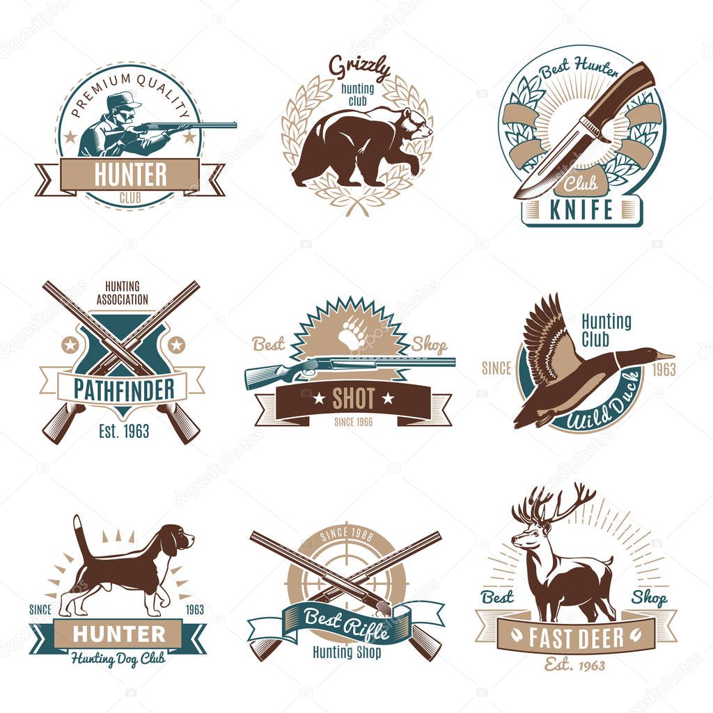 Hunting Retro Emblem Set