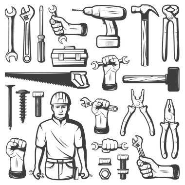 Vintage onarım atölye Icon Set