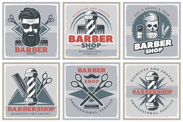 Conjunto de cartazes de Hipster de Barbearia —  Vetores de Stock