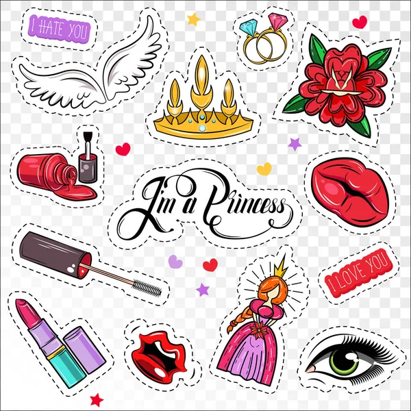 Princesa Comic Patches Set — Vetor de Stock