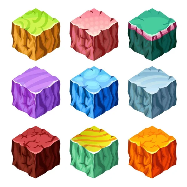 Cubos de juego Elementos de paisaje Conjunto isométrico — Vector de stock