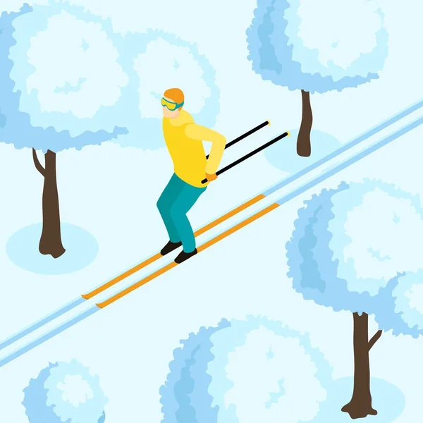 Homem no esqui ilustração isométrica — Vetor de Stock
