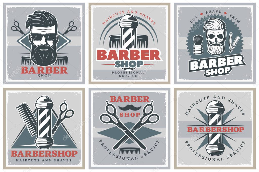 Barbershop Hipster Posters Set