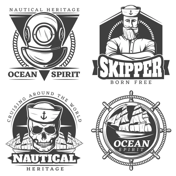 Old Tattoo Sailor Naval Label Set — Stock Vector