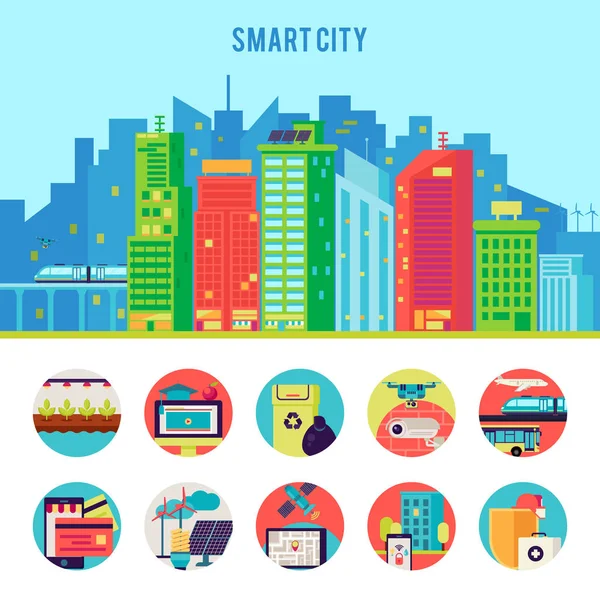Modello infografico piatto Smart City — Vettoriale Stock