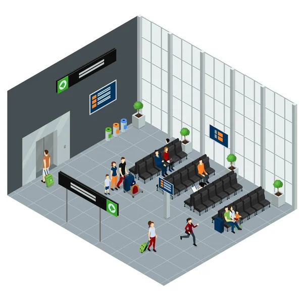People In Airport Isometric Illustration — Stock Vector