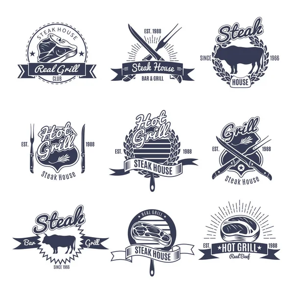 Conjunto de emblemas de Steak House — Archivo Imágenes Vectoriales