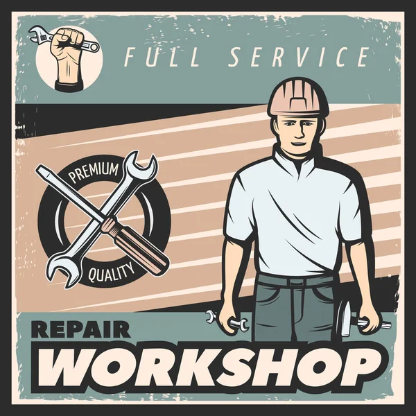 Plakat zur Oldtimer-Reparaturwerkstatt — Stockvektor