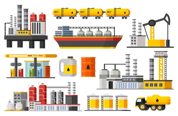 Colección de elementos de la industria petrolera — Vector de stock