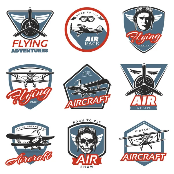 Logotipos de aviones coloridos vintage — Vector de stock