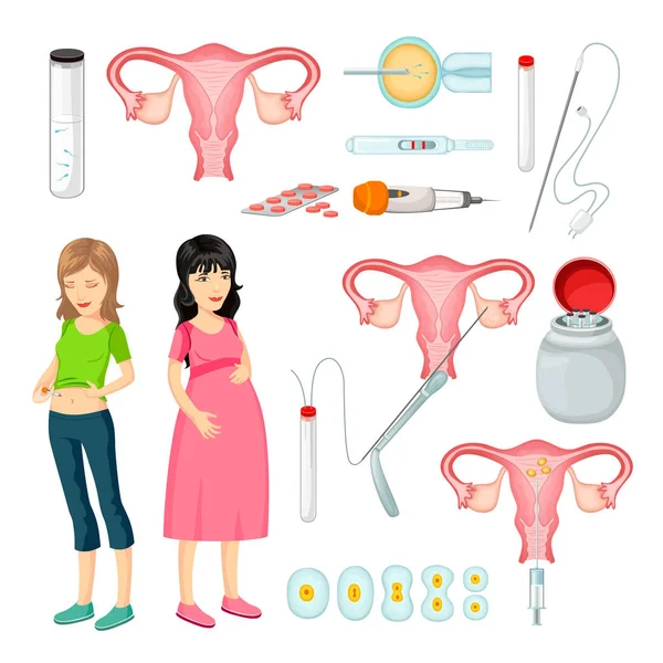 Juego de elementos de dibujos animados de inseminación artificial — Vector de stock