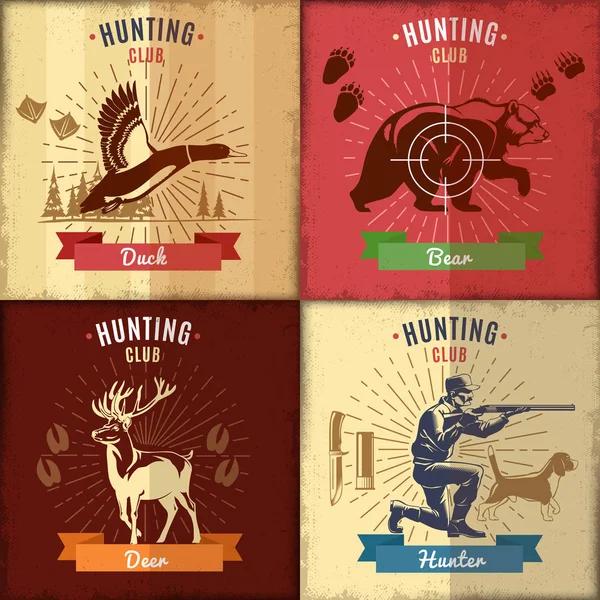 Conjunto de emblemas de clube de caça — Vetor de Stock