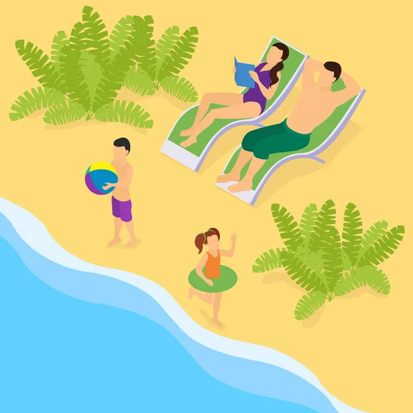 Modèle de famille isométrique en vacances — Image vectorielle