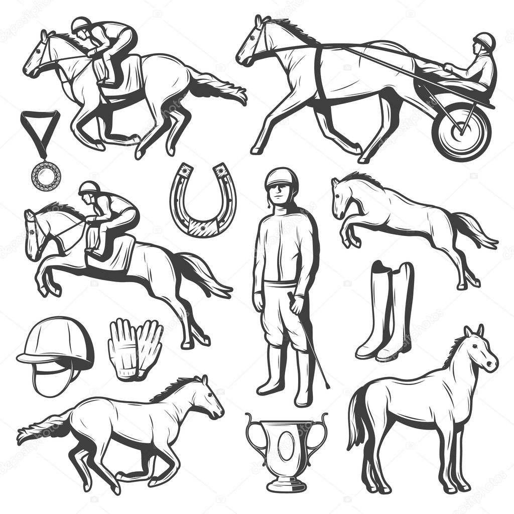 Vintage Equestrian Sport Elements Collection
