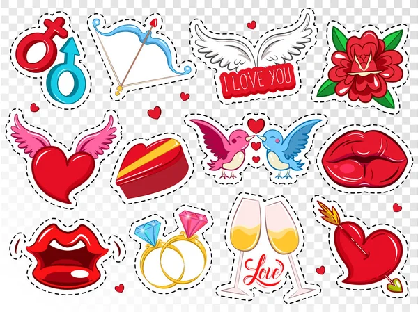 Coloridas insignias de amor conjunto — Vector de stock