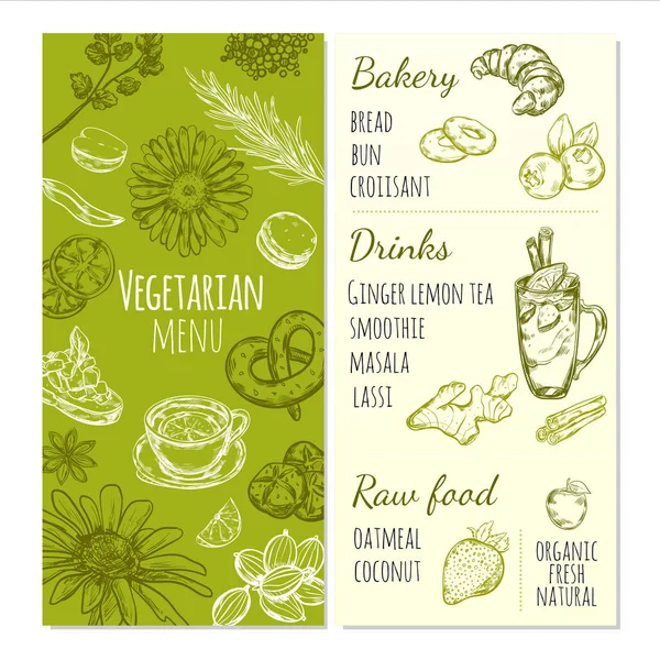 素食菜谱素描的模板 — 图库矢量图片