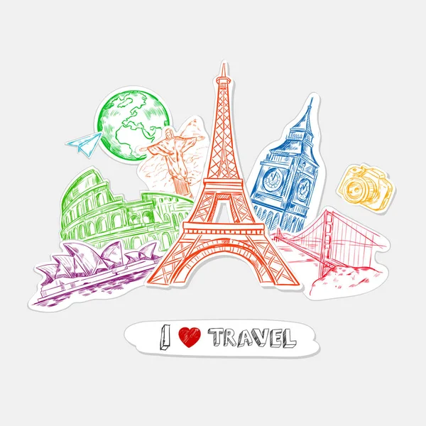 Travel Paper Stickers Set — Stock Vector
