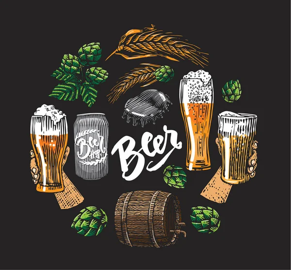 Éléments de houblon bière en cercle — Image vectorielle