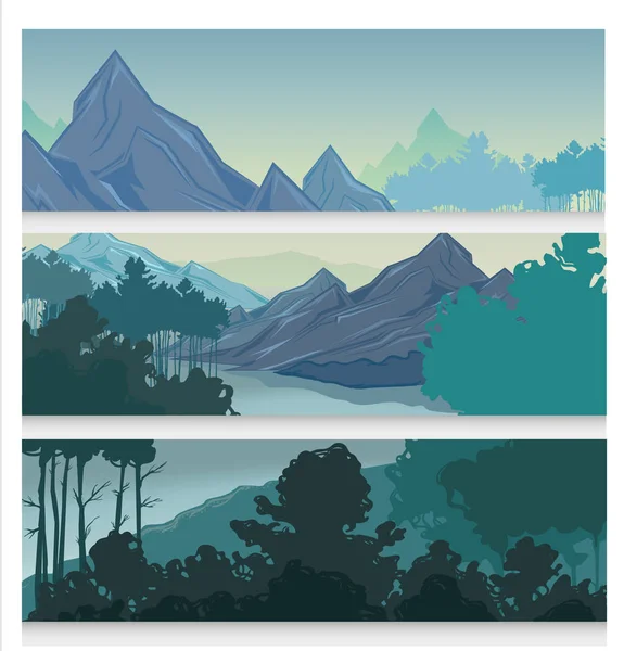 Picturesque Landscape Horizontal Banners — Stock Vector