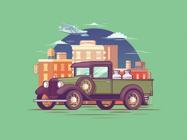 Retro pickup teherautó koncepció — Stock Vector