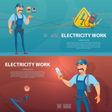 Colorful Electricity Work Horizontal Banners clipart