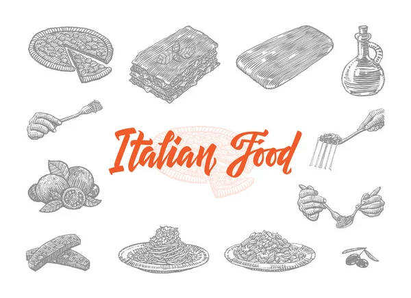 Conjunto de iconos de comida italiana dibujada a mano — Vector de stock