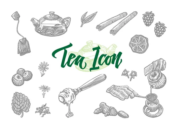 Kroki çay Icons Set — Stok Vektör