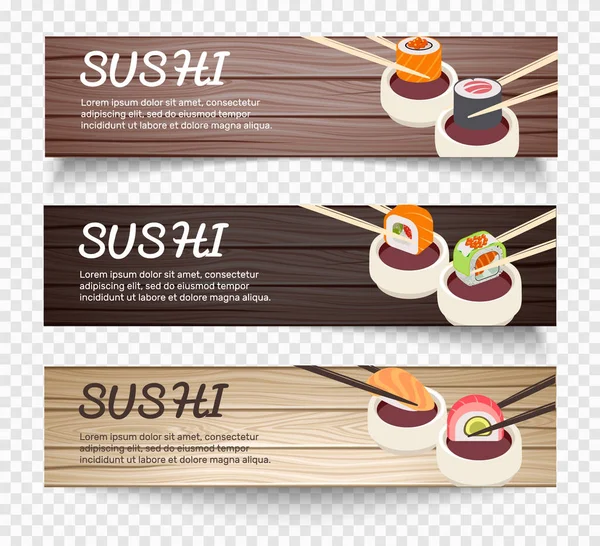 Banners horizontales de comida japonesa — Vector de stock