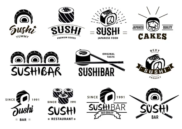 单色的日本食品标签集 — 图库矢量图片