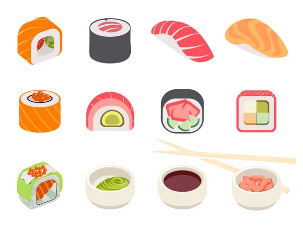 Juego de sushi colorido — Vector de stock