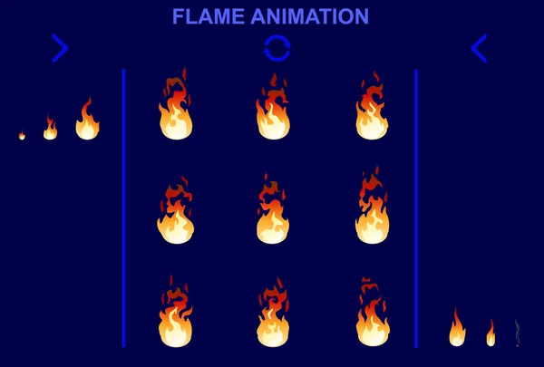 밝은 불 불꽃 애니메이션 세트 — 스톡 벡터