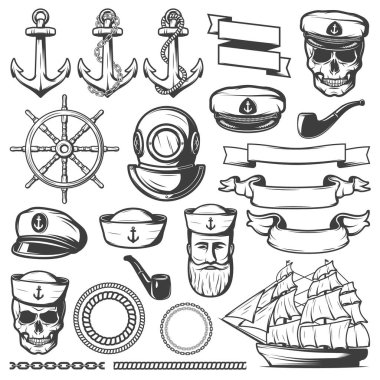 Vintage denizci deniz Icon Set