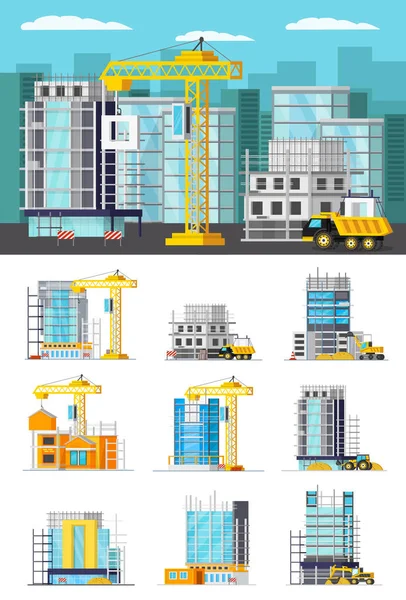 Construção de casas Conceito ortogonal — Vetor de Stock