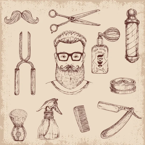 Hand Drawn Barber Elements — Stock Vector