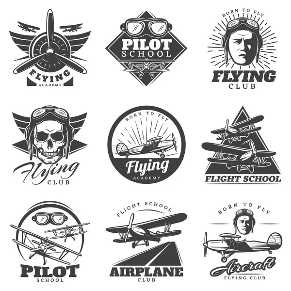 Zestaw logo monochromatyczne samolotów — Wektor stockowy