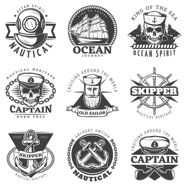 Vintage marinero conjunto de etiquetas navales — Archivo Imágenes Vectoriales
