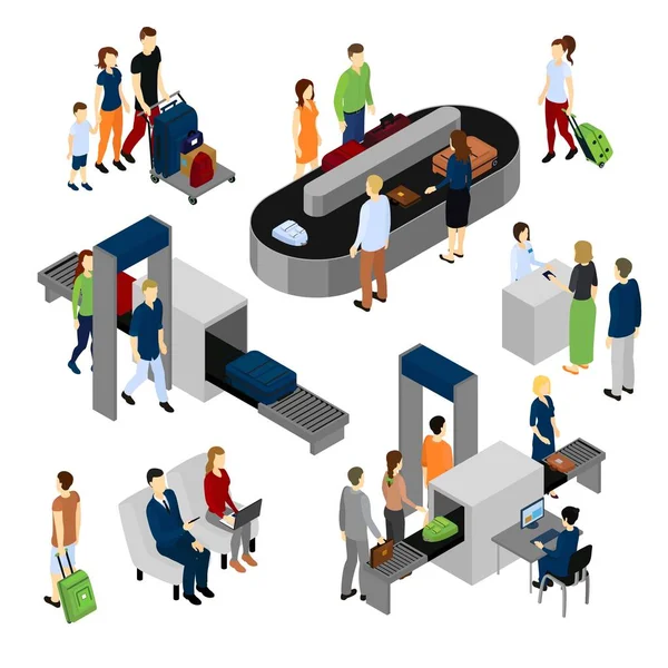 Personnes à l'aéroport Isometric Set — Image vectorielle