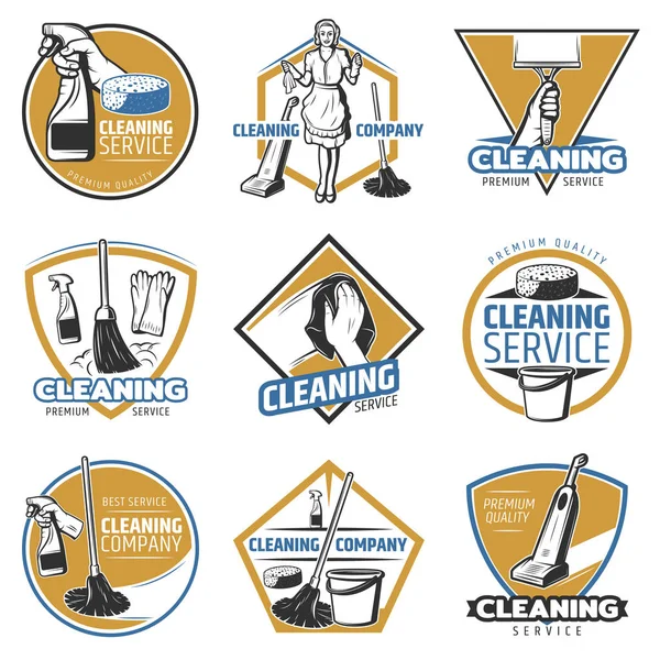 Etiquetas coloridas del servicio de limpieza — Archivo Imágenes Vectoriales