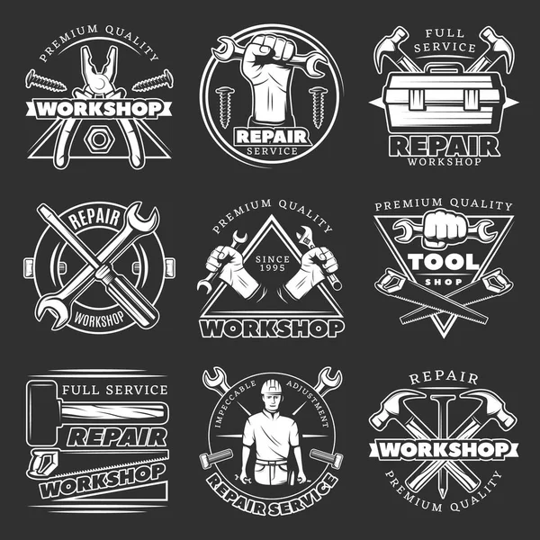 Witte Reparatie Workshop Logo Set — Stockvector