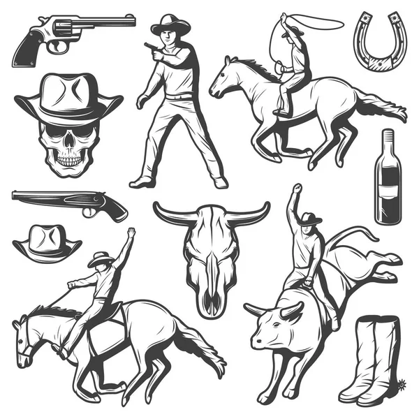 Juego de elementos de rodeo vintage — Vector de stock