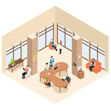 Coworking izometrik Merkezi iç kavramı