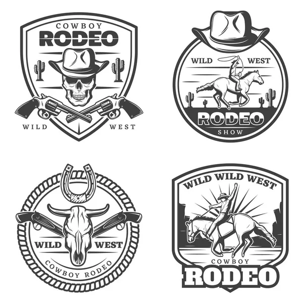 Černobílý retro Rodeo emblémy sada — Stockový vektor