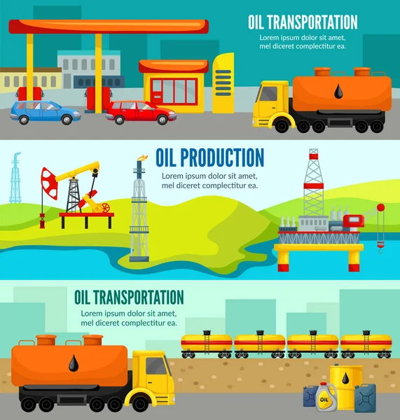 Bannières horizontales colorées de l'industrie pétrolière — Image vectorielle