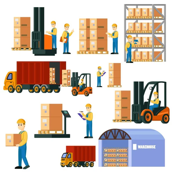 Colorful Logistic Warehouse Set — Stock Vector