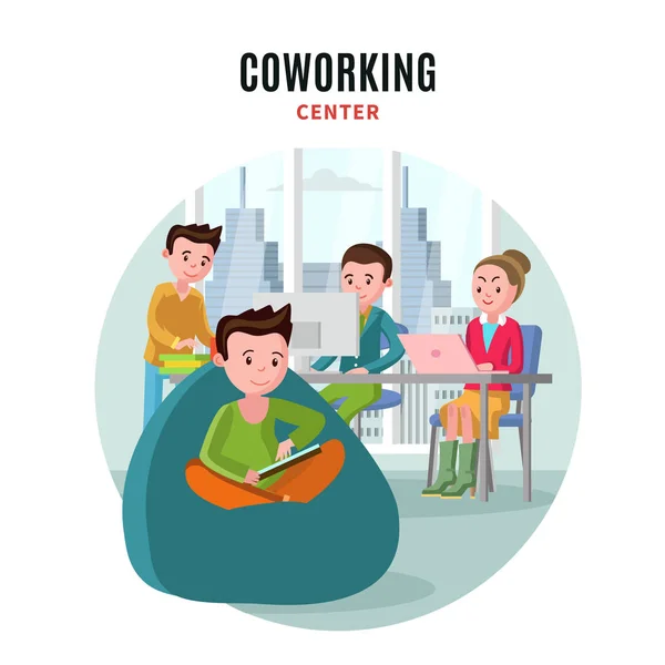 Centro de coworking Composición plana — Vector de stock