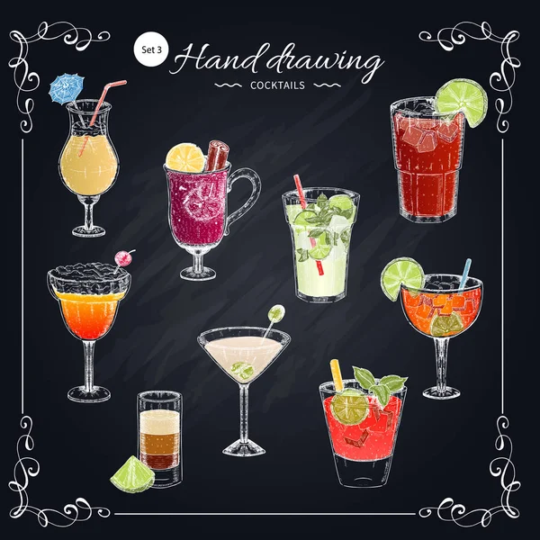 Gekleurde Cocktails Hand Drawn Set — Stockvector